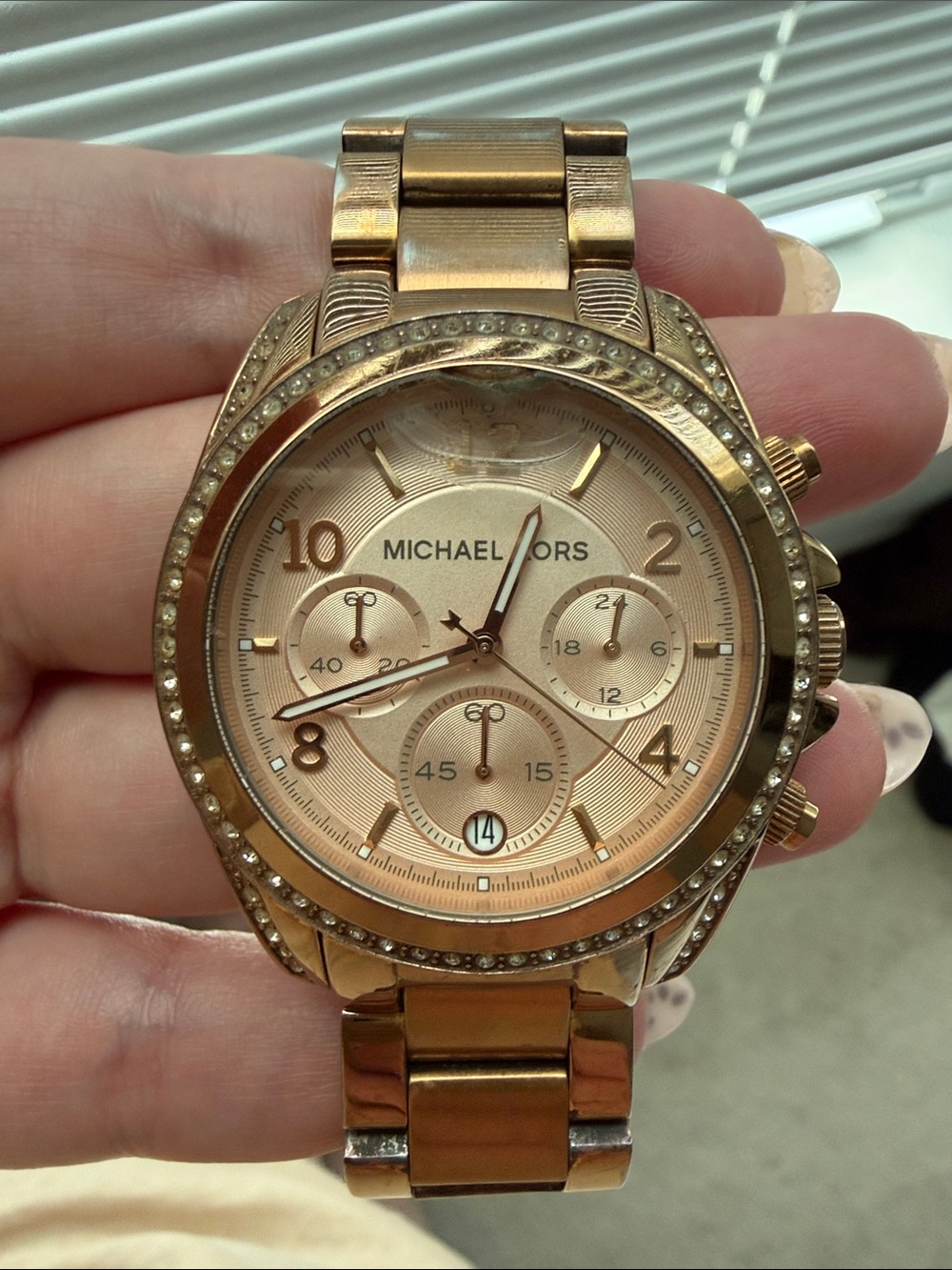 Michael Kors Rose Gold Crystal Bezel Women's Chronograph Watch